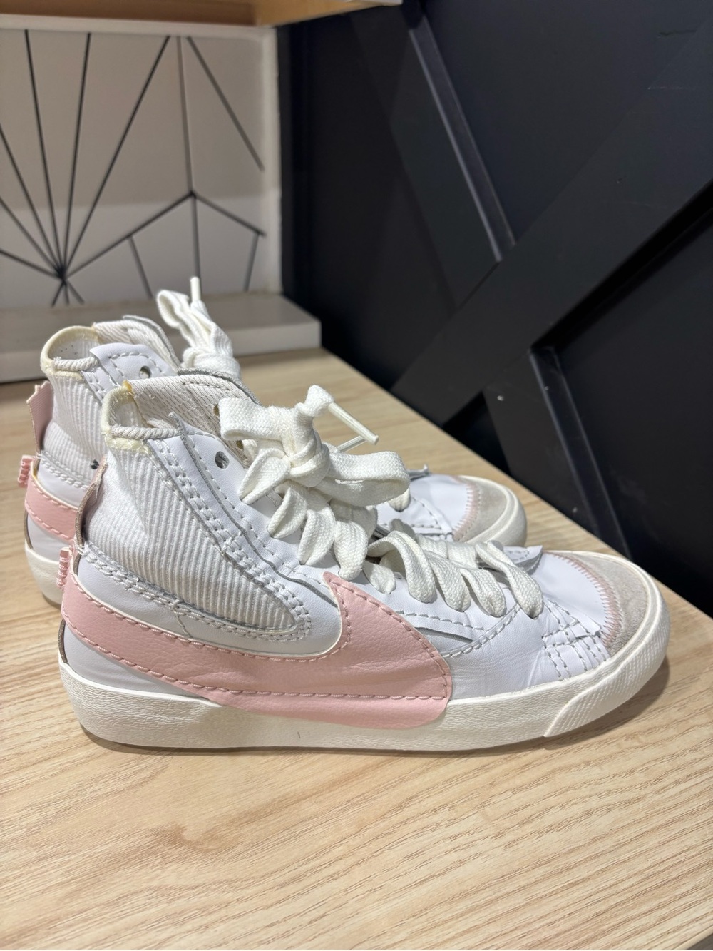 Nike Women’s Mid-Top Sneakers in White and Light Pink